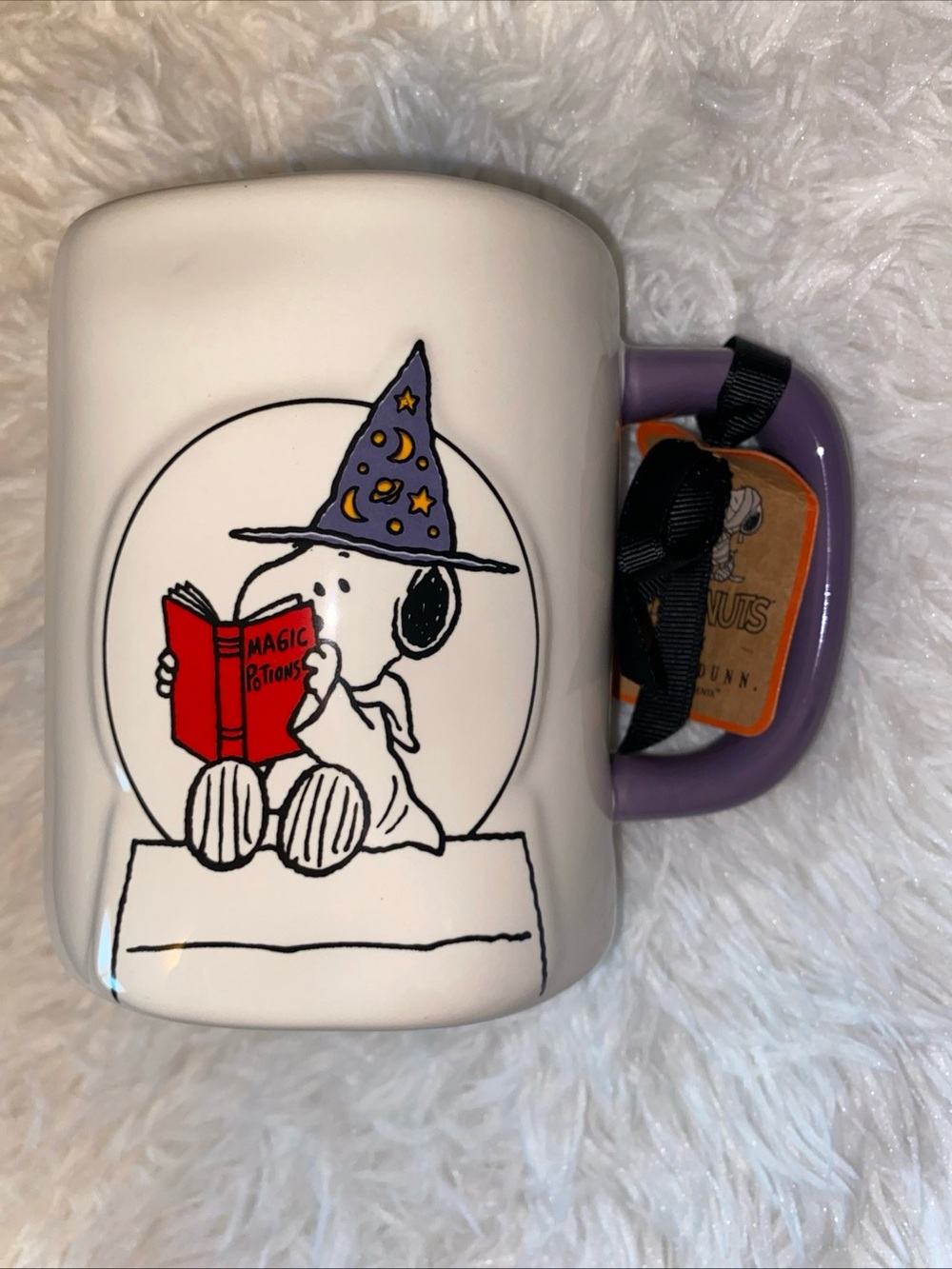 RAE DUNN PEANUTS Halloween MAGIC POTION Double Sided Mug Snoopy Purple Moon